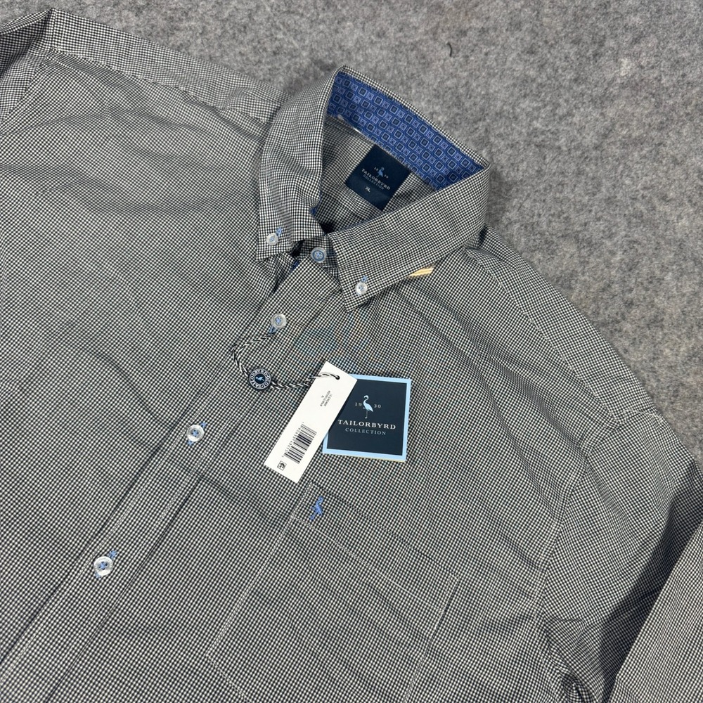 Tailorbyrd Collection Mens XL Gingham Button Down Shirt Black White Blue NWT
